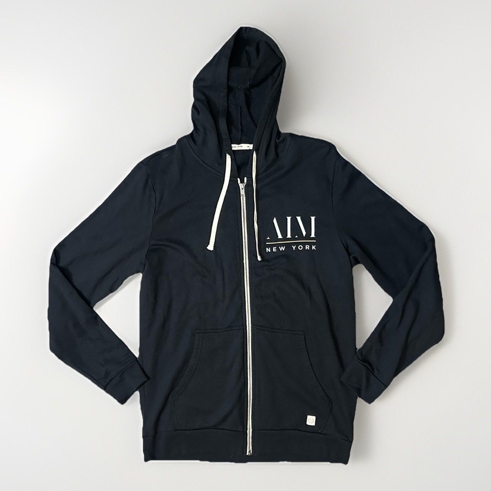Marine Layer Men's MEDIUM Black Full Zip Hoodie AIM Educate New York Sweatshirt‎